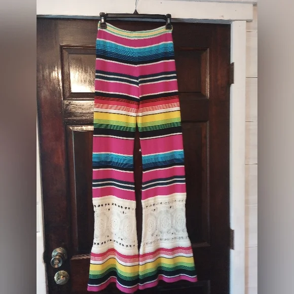 Jens Pirate Booty- Multi Color Fiesta  Bohemian Crochet Pants- Size Small - Picture 2 of 5